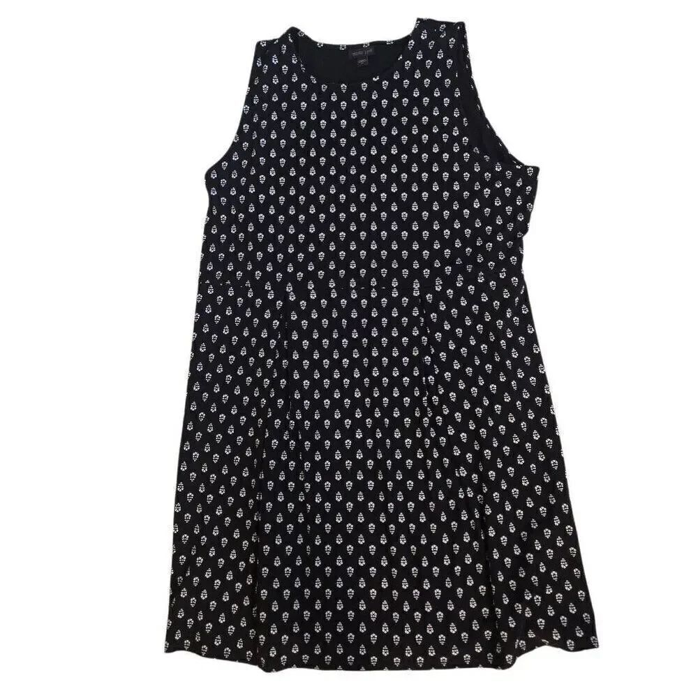 J. Jill Wearever Collection Womens Sleeveless Pleated Dress Black White Size XL